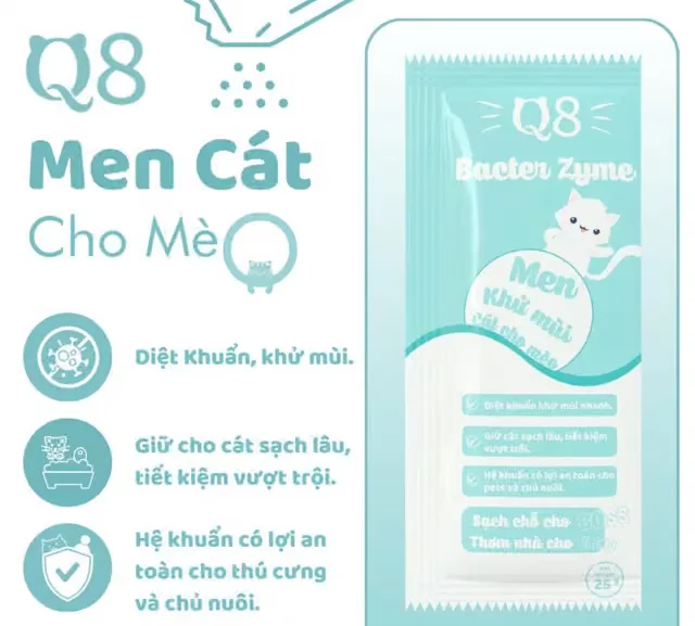 Men Khử Mùi Cát Mèo Q8 Bacter Zyme 25g